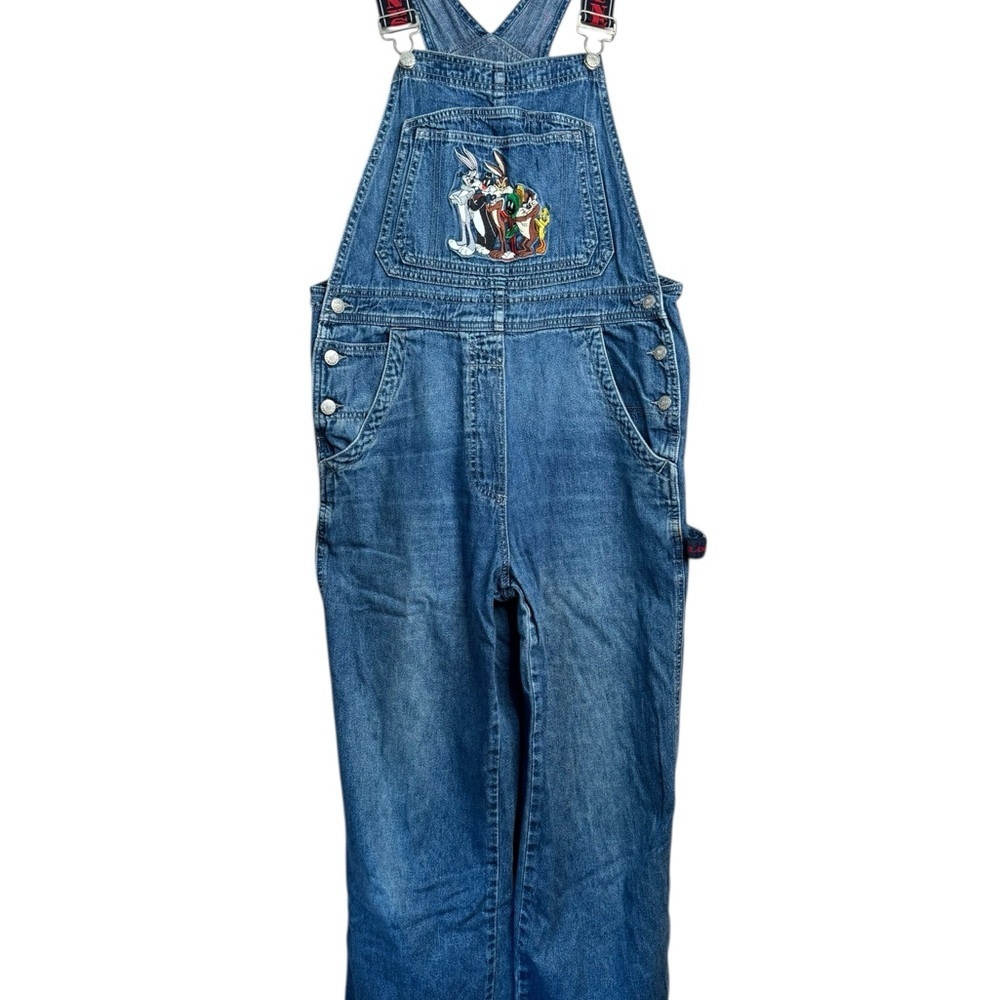 VTG 1999 Warner Brothers Studio LOONEY TUNES Embroidered Denim OVERALLS Sz M G7 - Picture 2 of 16